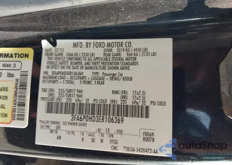 2014 Ford Fusion Se из США, поврежденный, VIN 3FA6P0HD3ER106369